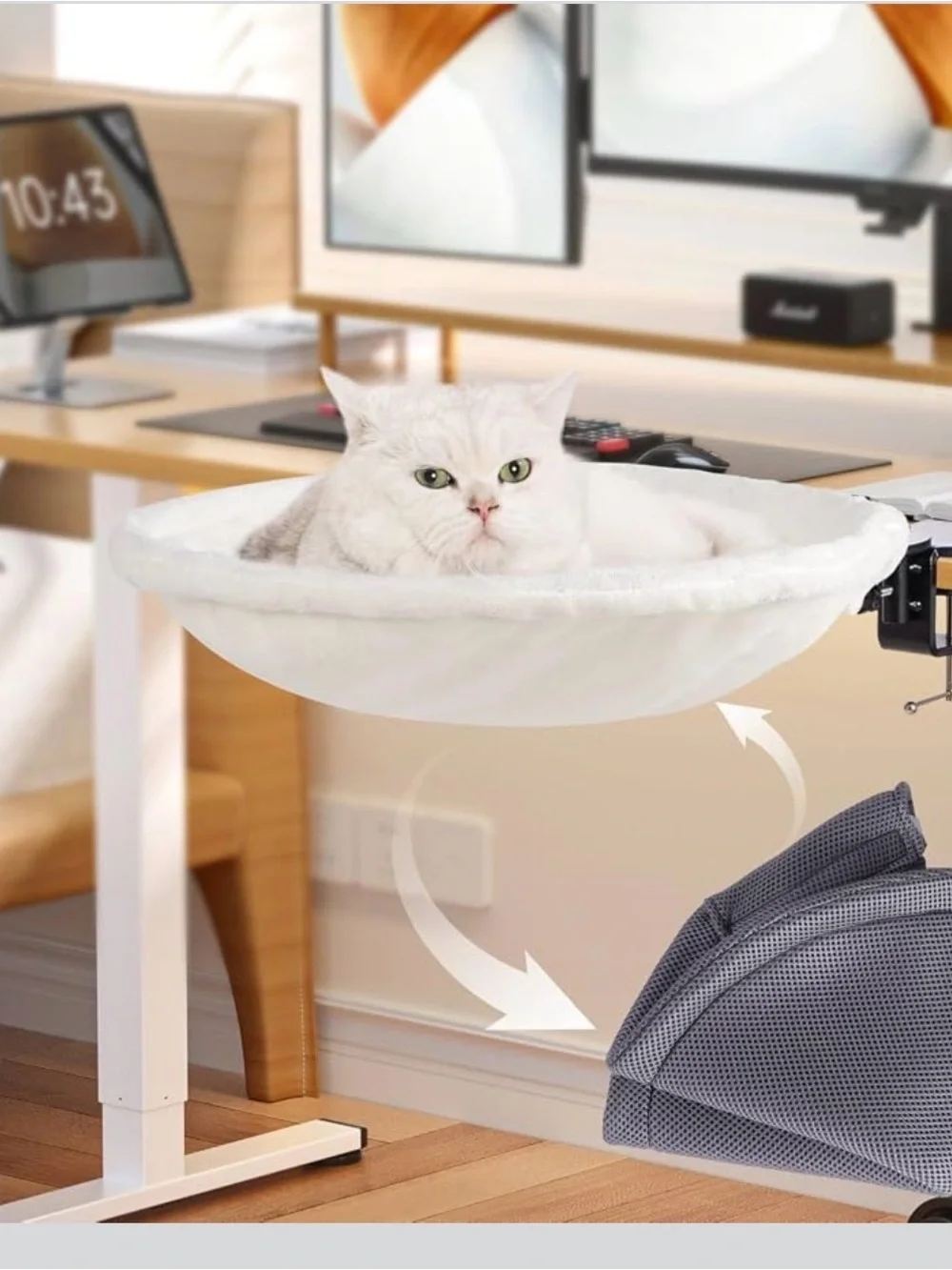 Cat Desk Bed nest 180° Rotating soft desk attachment